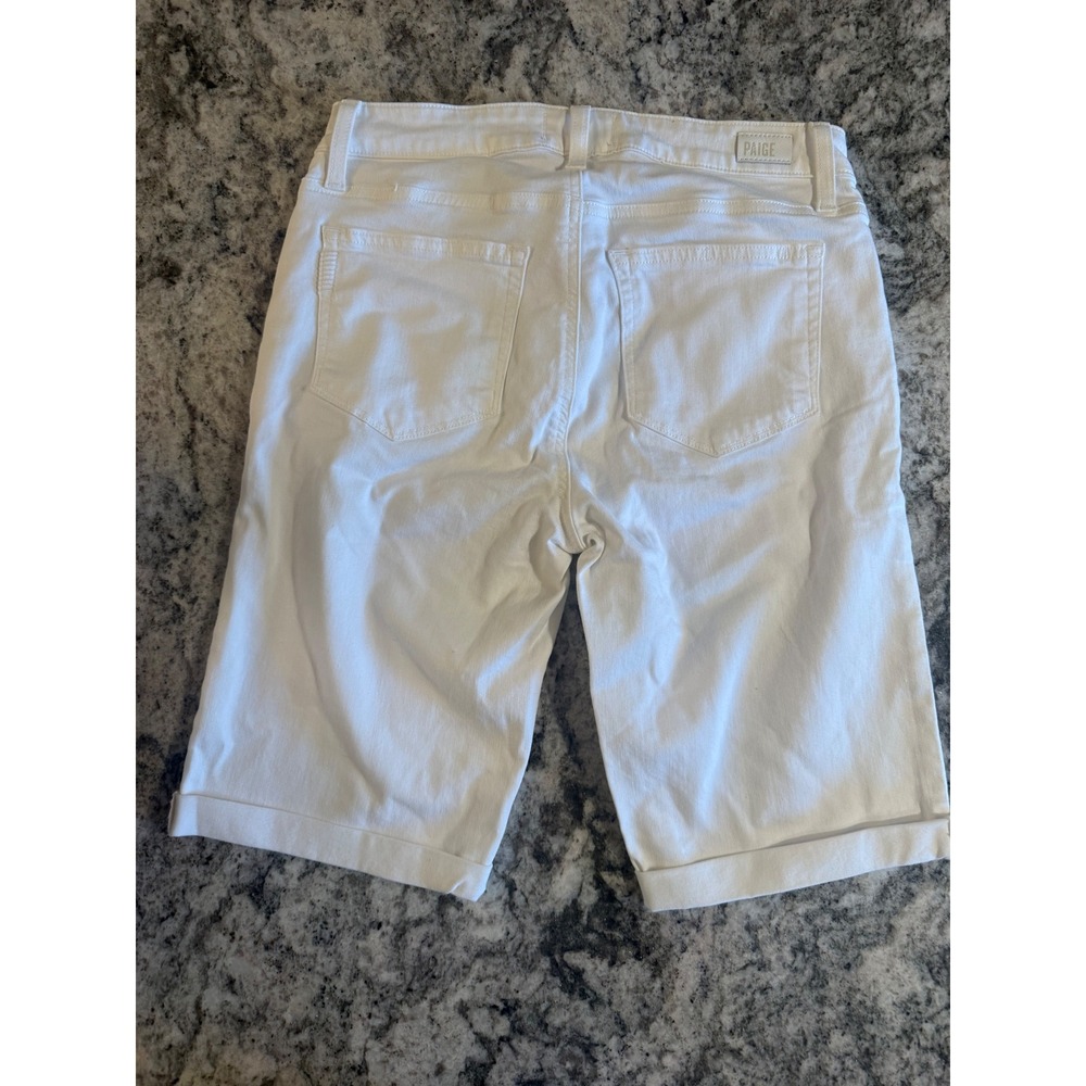 Paige Jax Knee Short White Denim Bermuda Shorts Womens 28 Stretch Cuffed Hem - Picture 9 of 9